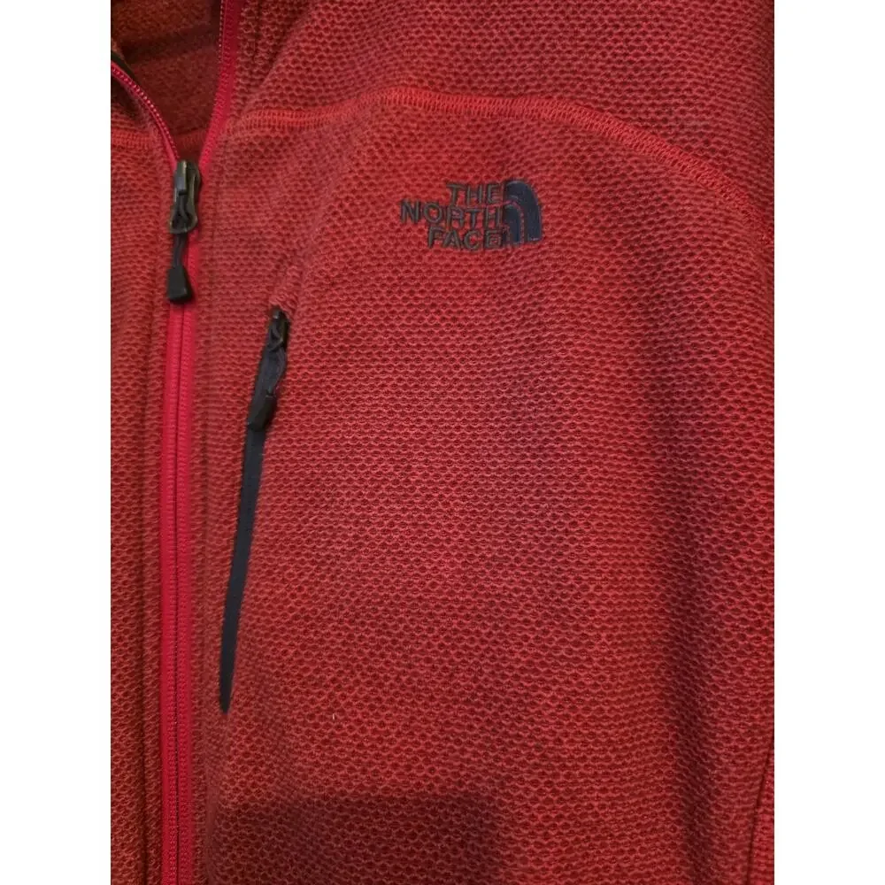 The North Face Men's Large Full Zip Textured Fleece Jacket Red Hiking Outdoor